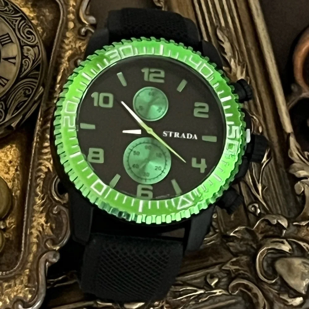 STRADA • Green Chronograph Dial Watch New Battery Ready To Wear